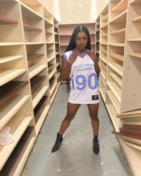 Girl wearing shop basketball jersey